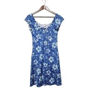 Taboo Y2K Dress Women's Size L Blue Floral Ruffled Fairy Stretch Casual Trendy